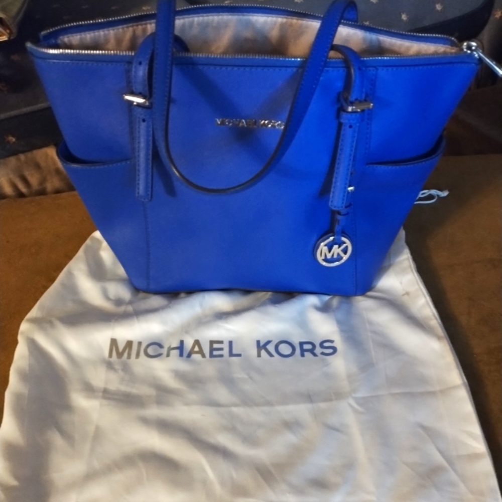 SOLD - Cobalt Blue Leather Michael Kors tote